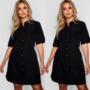 Plus Button Front Smock Dress Black